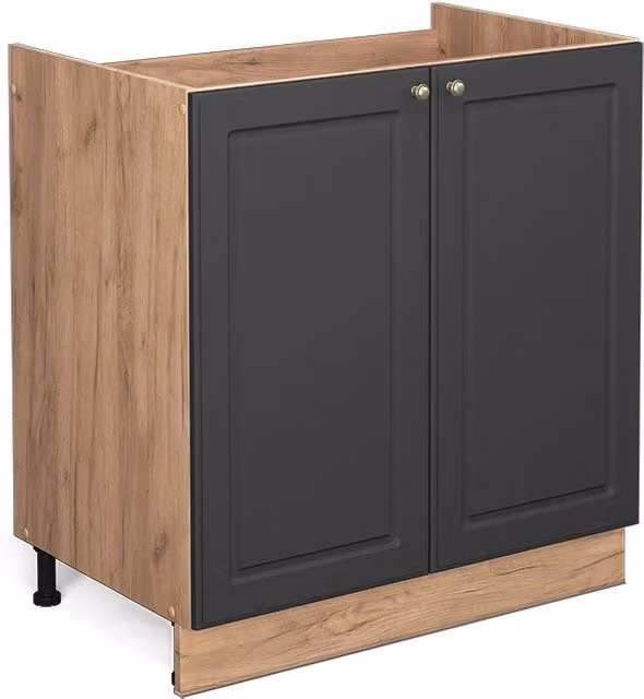 Mobile lavello cucina Fame-Line Vicco Antracite e Rovere dorato, L: 80 cm – 1