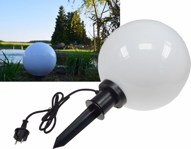 ChiliTec luce a sfera da giardino punta a terra CT-GL30cm IP44, 230V, cavo 1,5m, presa E27