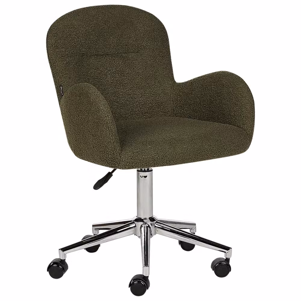 Sedia da ufficio girevole BELIANI in tessuto bouclé verde con braccioli e ruote, stile moderno per home office – 2