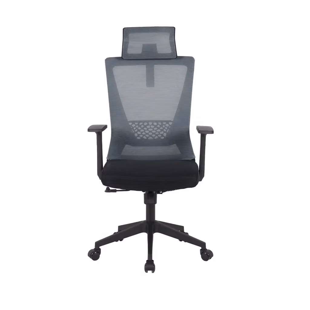 Sedia da ufficio LÚZETE Sitwell moderna in tessuto grigio e nero con poggiatesta e braccioli – 2