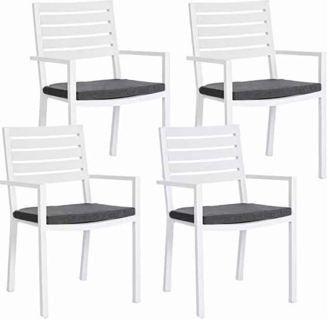 Set 4 Sedie da Giardino 55x56,5x86,5h cm con Braccioli e Cuscini Helina Bianco