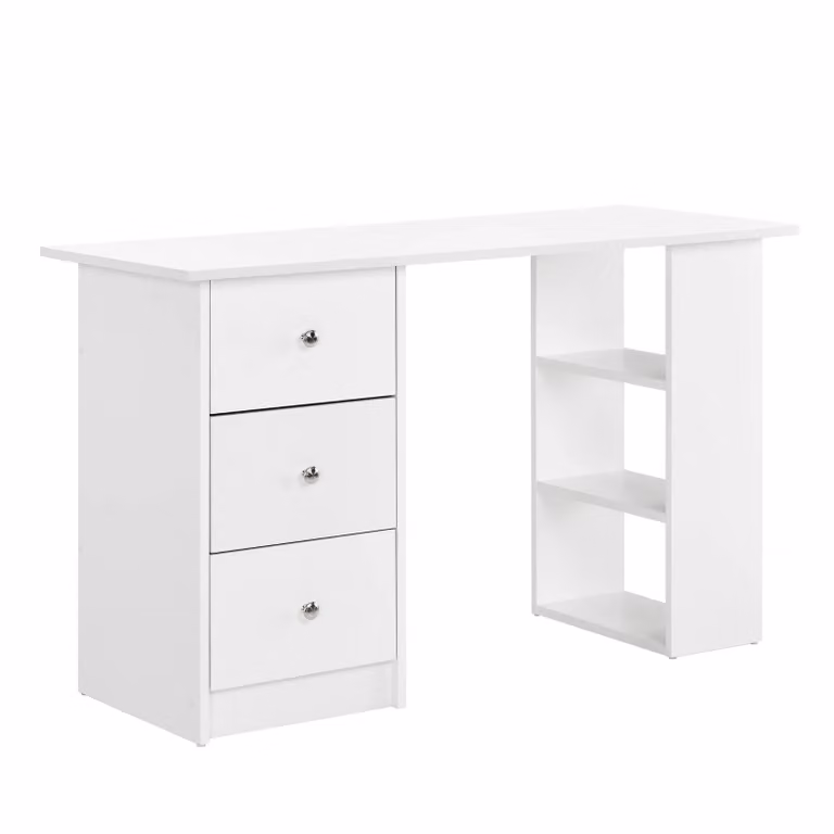 In And OutdoorMatch Desk Ginni - Con 3 cassetti - E scomparti - 120x49x72 cm - Bianco - Scrivania decorativa - Pratico