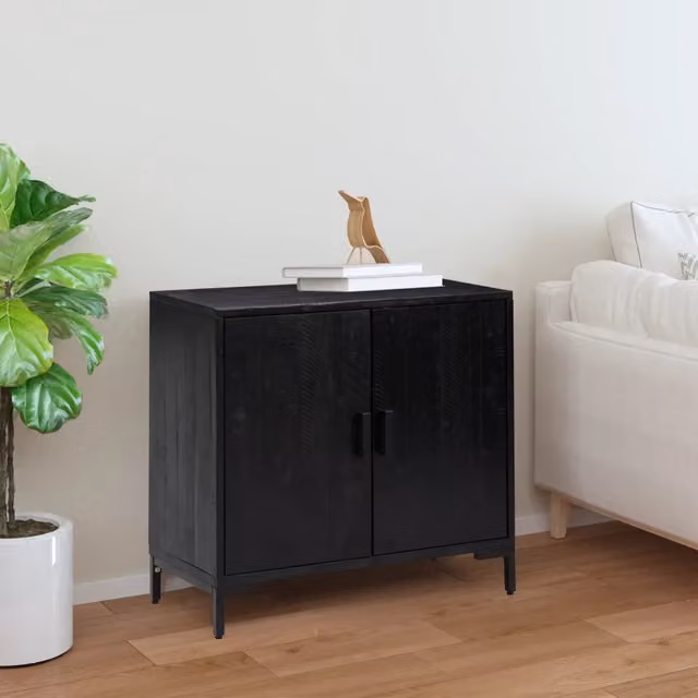 Credenza Industrial vidaXL in Legno di Pino e Metallo, Colore Nero, L 75 x P 35 x H 70 cm