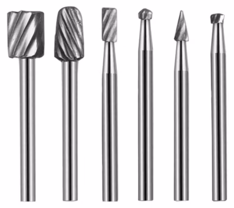 INF Set 6 pezzi frese rotative in carburo di tungsteno - Testine argentate per intaglio e incisione fine, compatibile con Dremel