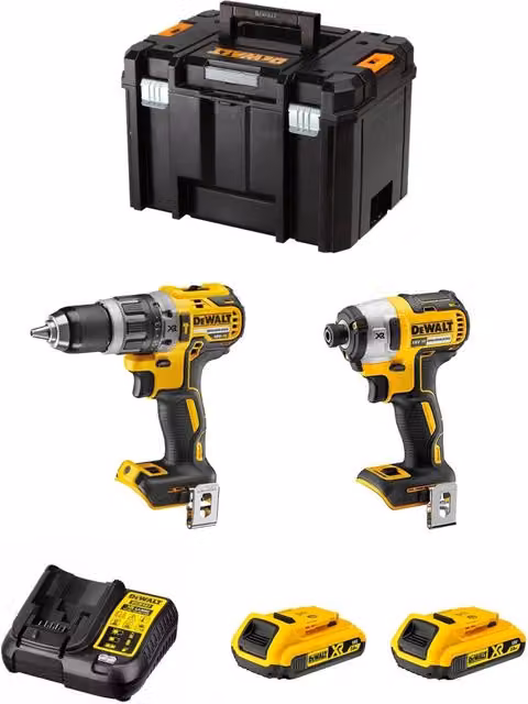 Kit DeWALT DWK211 XR 18V con avvitatore DCD796, avvitatore a impulsi DCF887, 2 batterie da 2,0 Ah e contenitore TSTAK VI, Giallo