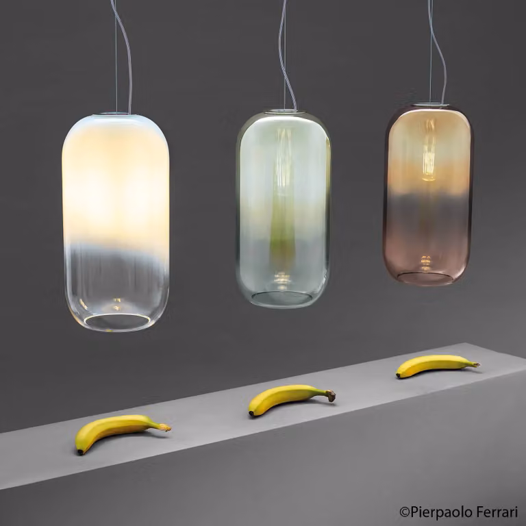Artemide Lampada a sospensione in vetro Gople, dimmerabile, Blu, Soggiorno / Sala da pranzo, Vetro, Design, Lampada a sospensione