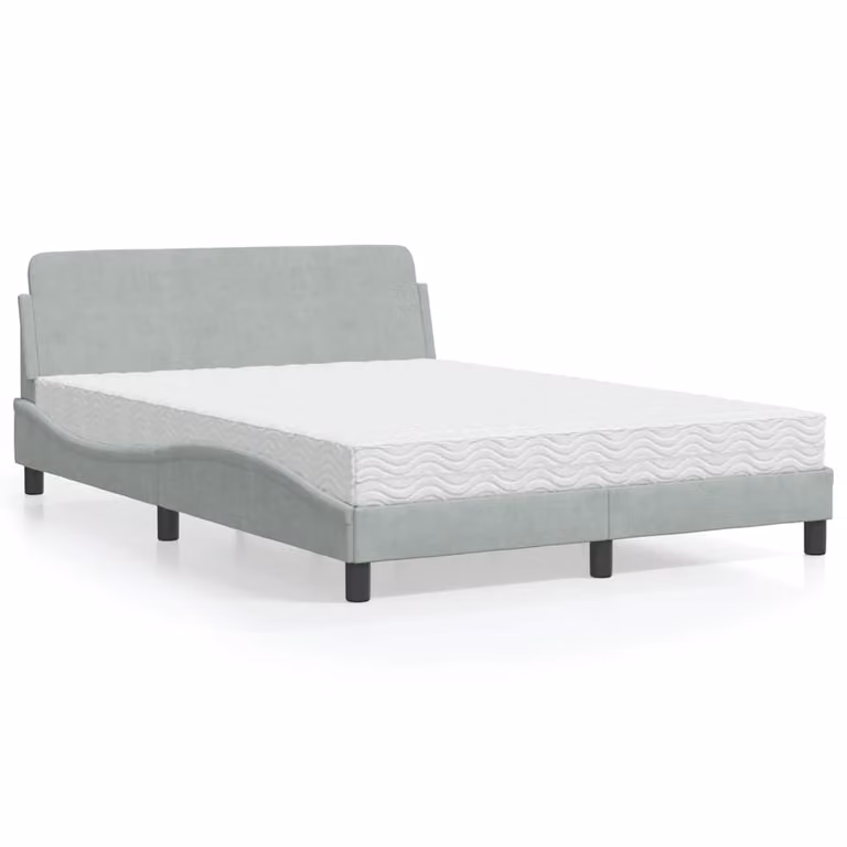 Letto con Materasso Dover vidaXL in Velluto Grigio Chiaro L/P/H: 140 x 190 x 105 cm