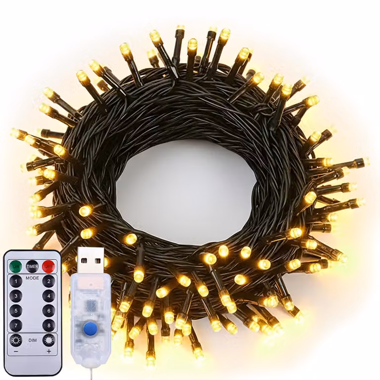 10M 100 LED Fairy Lights USB bianco caldo con telecomando 8 modalità Timer luminosità regolabile per l'albero di Natale Natale festa nozze decorazione giardino