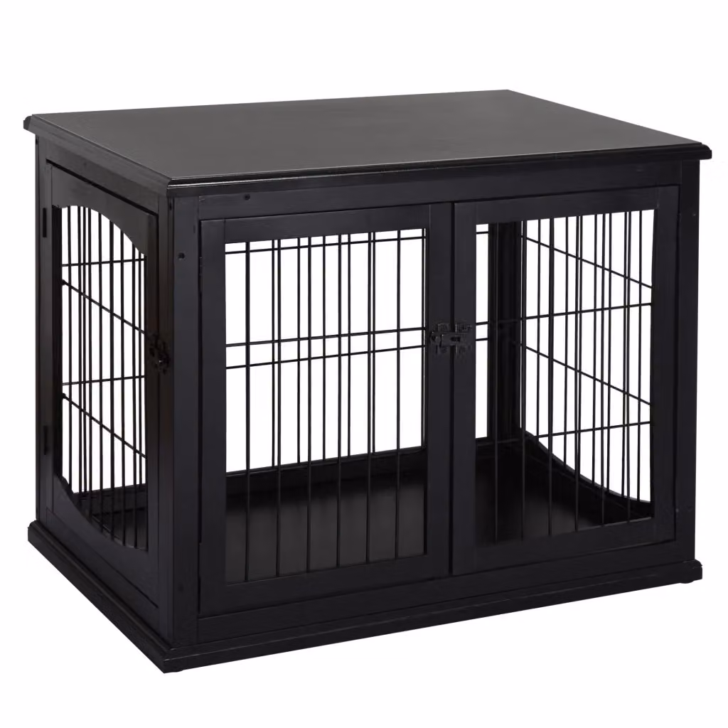 Casetta da giardino OKWISH in MDF e metallo nero con piano d'appoggio e due ingressi L: 81 cm, P: 58,5 cm, H: 66 cm – 2