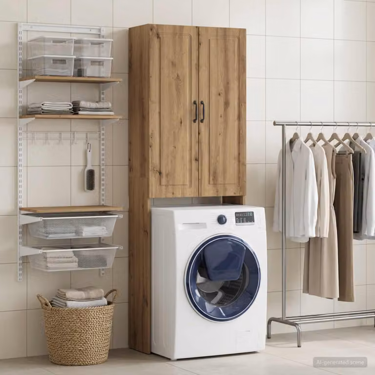 Mobile bagno moderno vidaXL UTRECHT in rovere e metallo, colore marrone e nero, L 66 x P 25,5 x H 190 cm