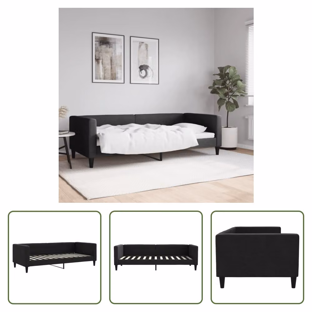 The Living Store Letto da giorno nero 90x200 cm tessuto