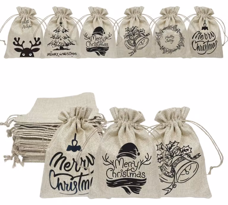 Sacchetti regalo, in juta, 10 x 15 cm, confezione da 12, ideali per l'Avvento