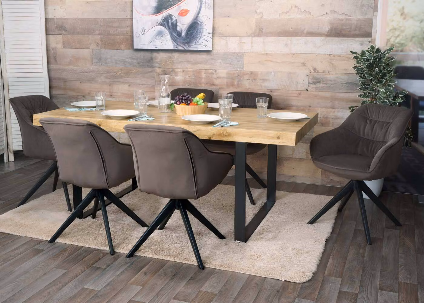 Set da 6 sedie da sala da pranzo MCW-K28, sedie da cucina imbottite con braccioli, girevoli, metallo ~ tessuto marrone