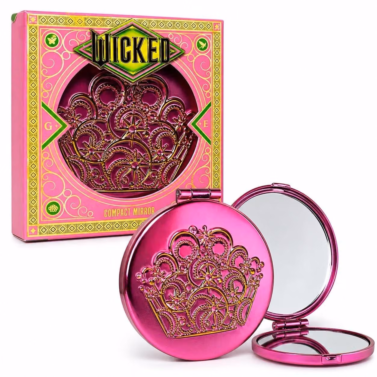 Specchio pieghevole rosa con decorazione a forma di , compatto