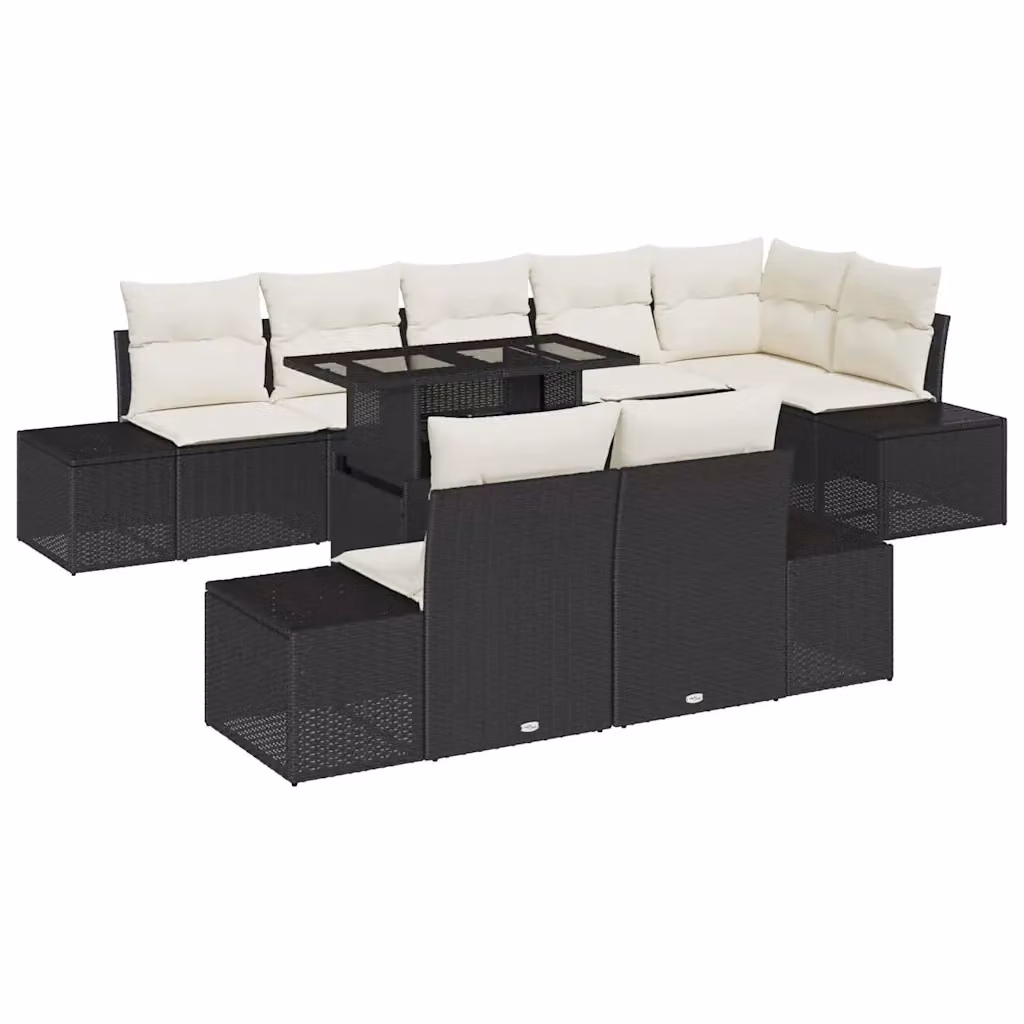 Set Divano da Giardino a L vidaXL in Polyrattan con Tavolino da Esterno e Cuscini, 9 Pezzi, Nero e Beige – 2