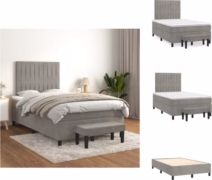 vidaXL Letto a molle con materasso grigio chiaro 120x200 cm in velluto - Letti e strutture letto