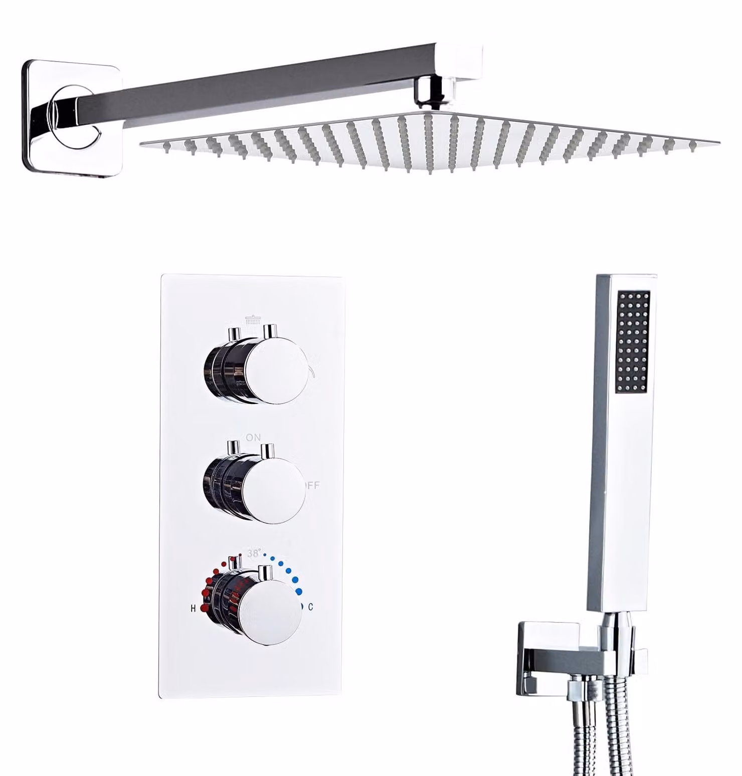 Set doccia integrato con termostato, cromato, 40 cm, da montare a parete