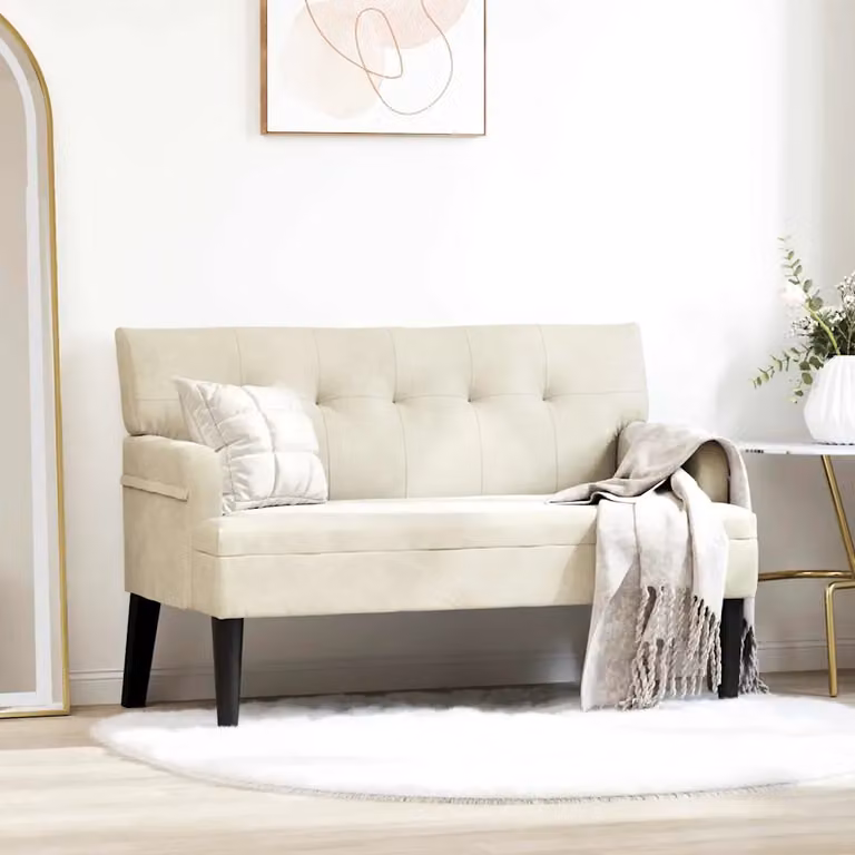 Panca Chesterfield vidaXL in velluto beige L: 112 cm, P: 65,5 cm, H: 75 cm