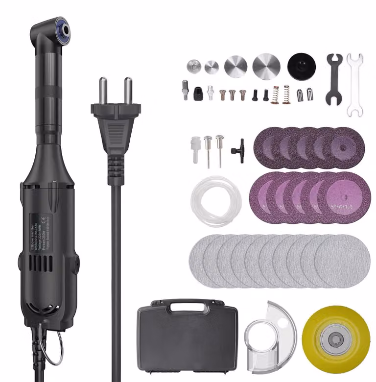 Levigatrice per piastrelle in Vetroceramica - Levigatrice elettrica a angolo retto da 350W - 6 velocità - Accessorio per bordi a 90° - Per levigare e lucidare - Luce LED - Dispositivo portatile - Colore nero