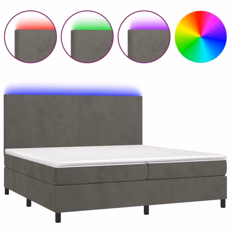 Letto a Molle con Materasso e LED Grigio Scuro 200x200 cm