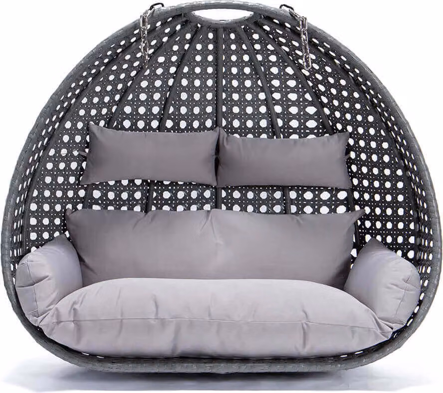 Home Deluxe - Sedia sospesa TWIN - grigio, solo cesto - incl. cuscini di seduta e di schienale I Sedia sospesa in polyrattan cesto sospeso per altalena da giardino