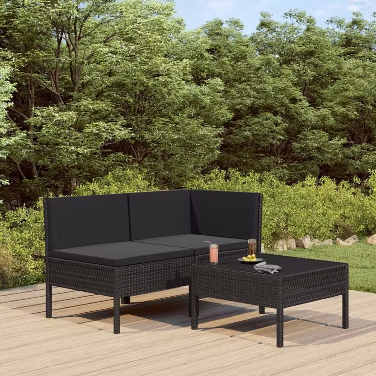 Maison Exclusive - Set da giardino 3 pezzi con cuscini in polyrattan nero