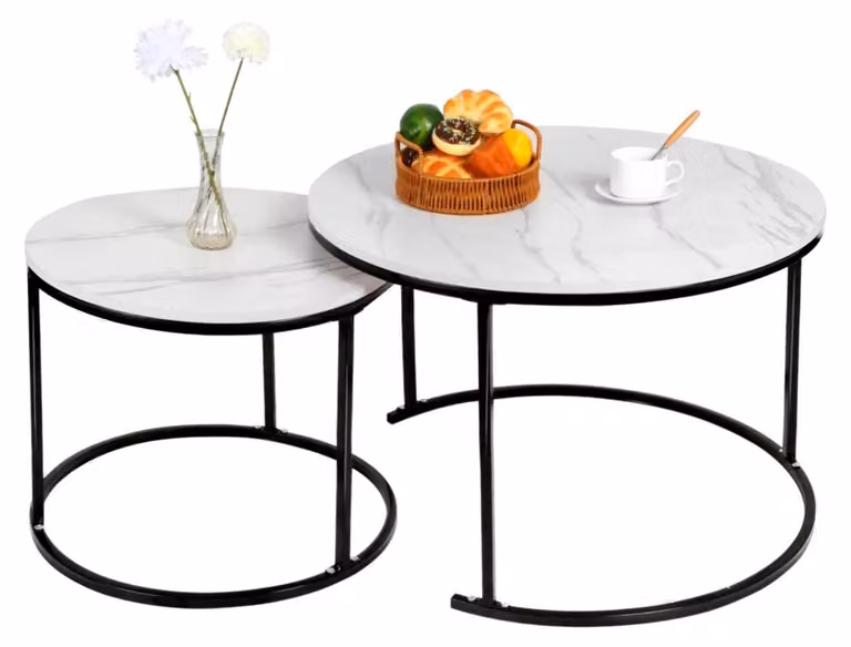 Set di tavolini rotondi - Set da 2 tavolini / tavolini ausiliari - Struttura in metallo - Design moderno - Ideali per soggiorno, camera da letto, balcone - Colore: bianco