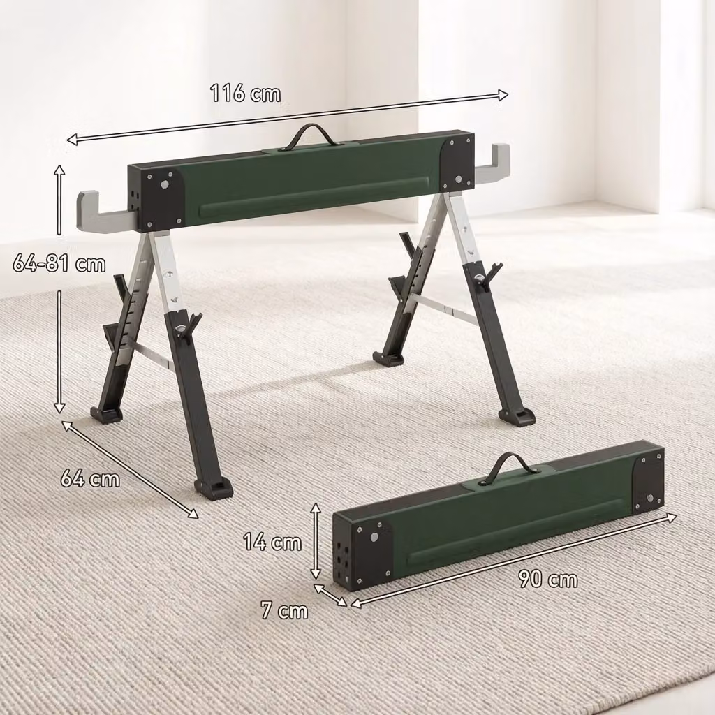 Set di 2 cavalletti pieghevoli in metallo WISHDOR, colore verde e nero, altezza regolabile da 64 a 81 cm, portata massima 116 kg – 2
