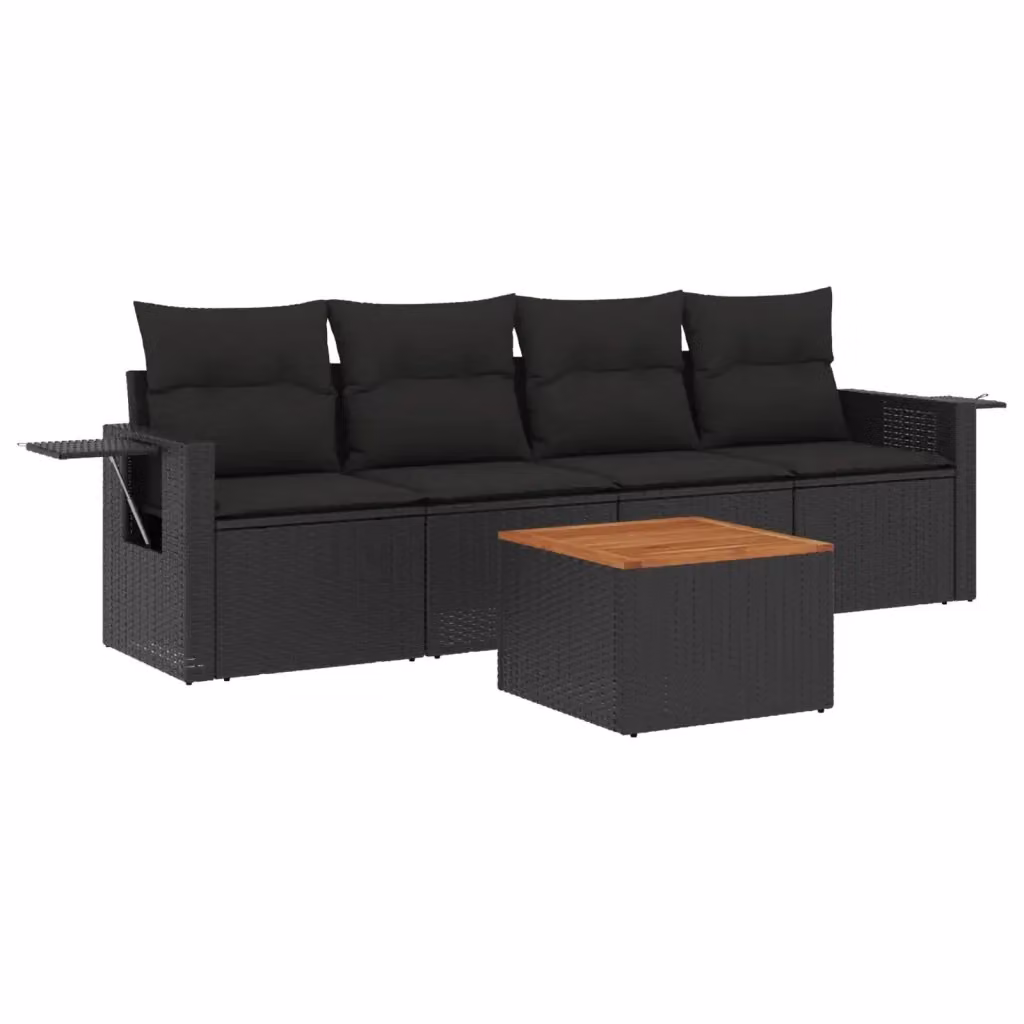 Set di Divani da Giardino vidaXL 5 Pezzi in Polyrattan Nero con Cuscini e Tavolino da Esterno – 2