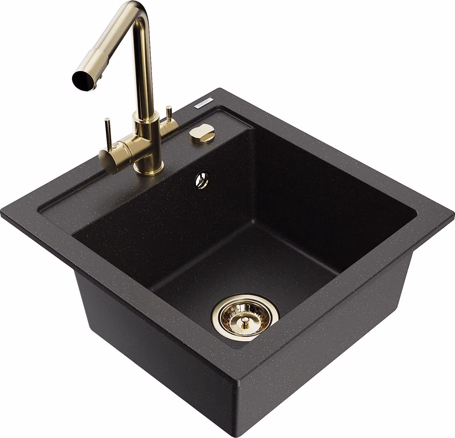 Mexen Vito lavello in granito a 1 vasca con rubinetto cucina Duero, nero/oro metallico - 6503-75-671600-50
