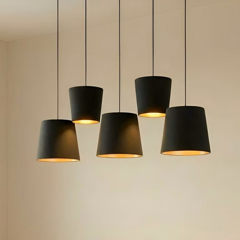 Lampada a sospensione Thamila Lucande, dimmerabile, Nero, Soggiorno / Sala da pranzo, Tessuto / Stoffa / Seta, Moderno, Lampada a sospensione