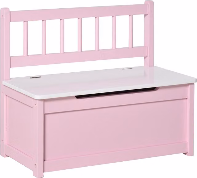 Cassapanca per bambini HOMCOM in legno con pistone per chiusura sicura, capacità 40 kg, rosa e bianco