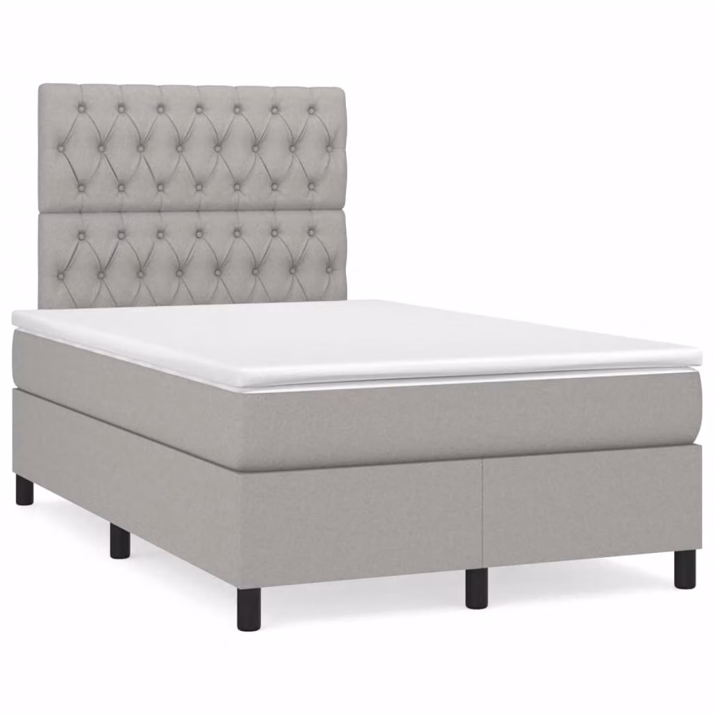 vidaXL Giroletto a Molle Ibrido con Materasso in Tessuto Grigio e Bianco L/P/H: 200 x 120 x 193 cm