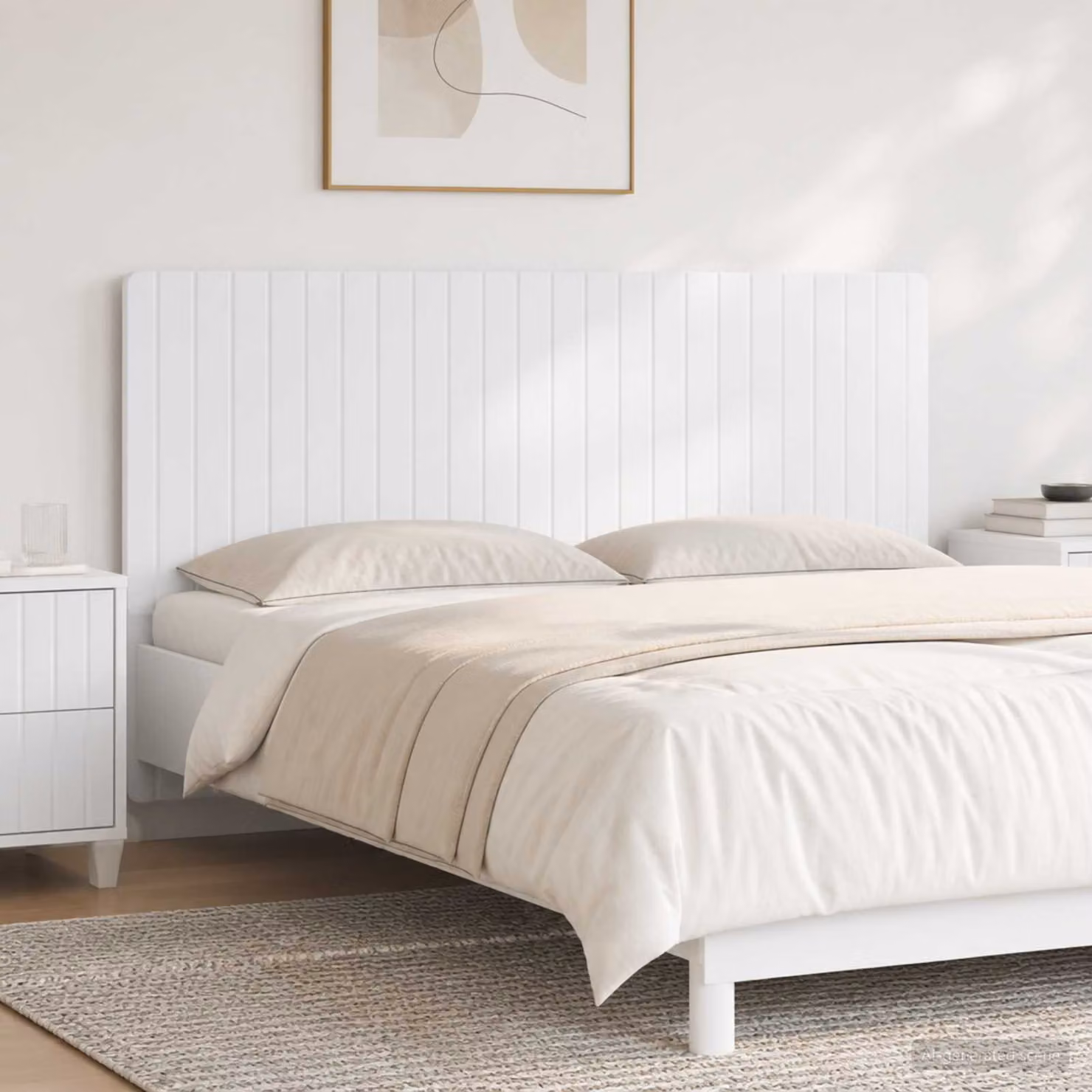 Testiera da muro vidaXL ZWOLLE bianca in legno ingegnerizzato con ripiano integrato L: 160 cm, H: 50 cm, P: 3,5 cm