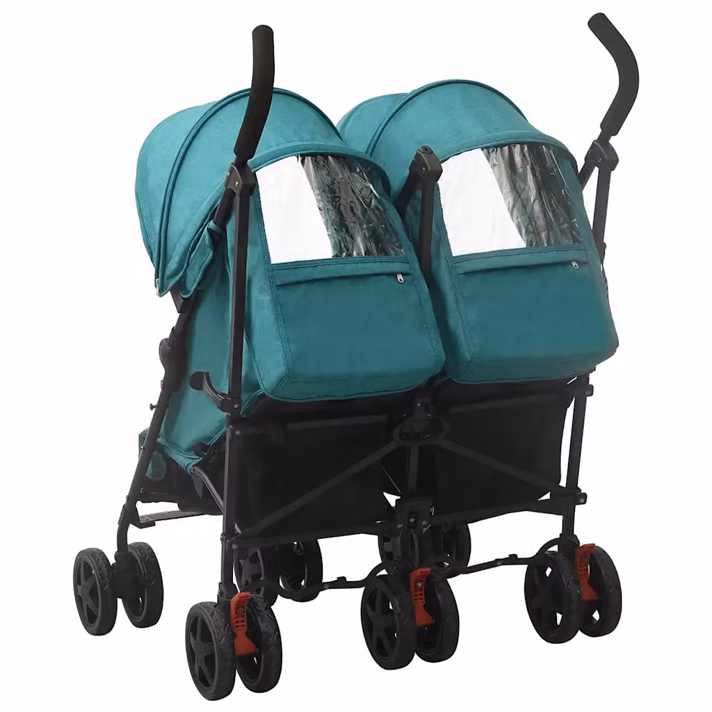 Passeggino Gemellare Pieghevole vidaXL Verde in Acciaio e Tessuto L/P/H: 105 x 79 x 76,5 cm – 2