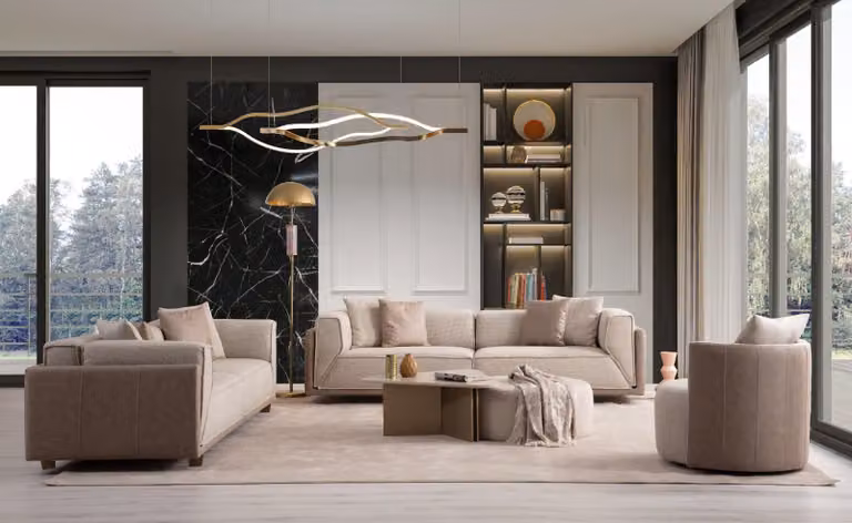 Helles Wohnzimmer Set Designer Sofagarnitur 3+3+1 Sitzer Neuheit 3tlg.