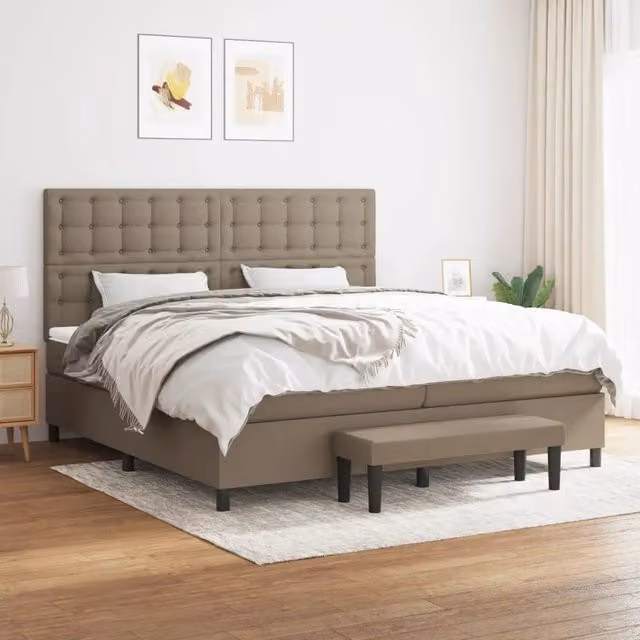 Letto Ibrido vidaXL con Giroletto a Molle e Materasso in Tessuto Beige e Bianco L/P/H: 200 x 200 x 28 cm – 1