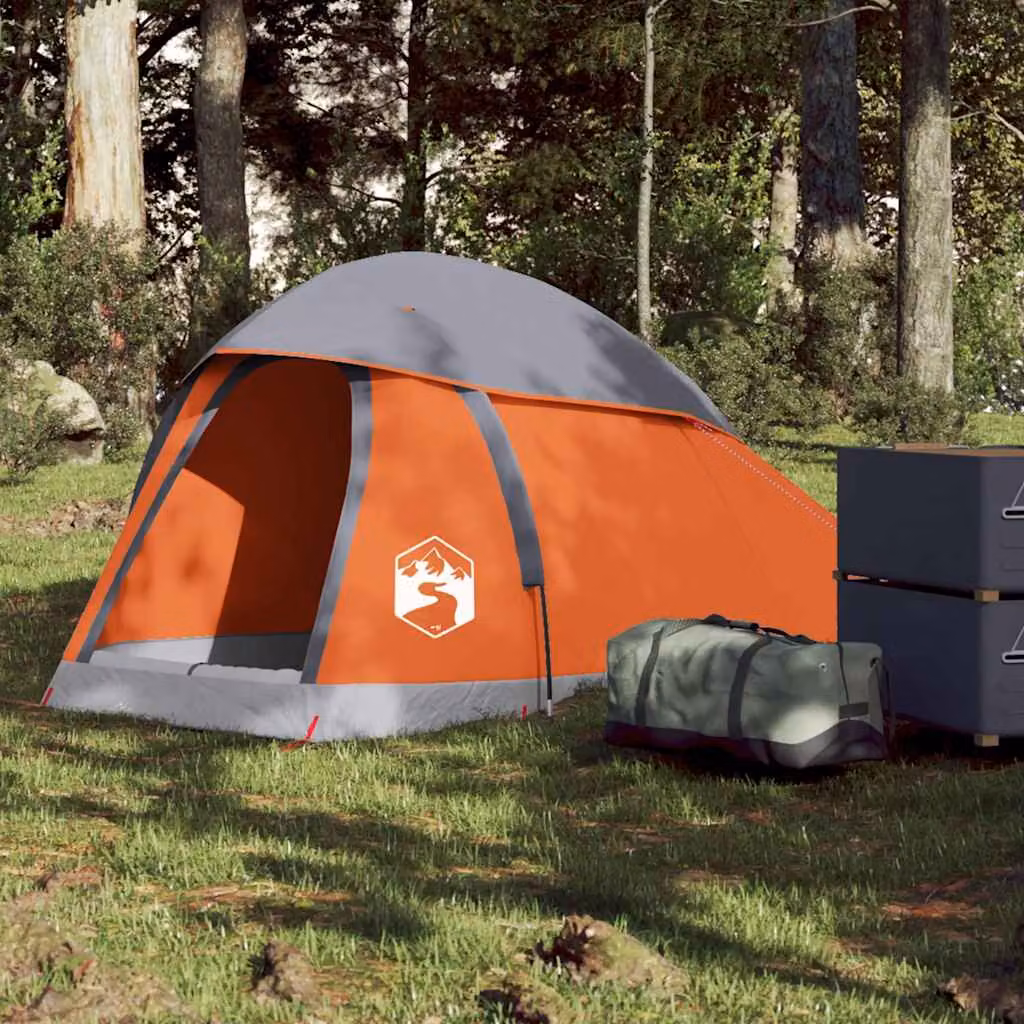 Tenda da campeggio a cupola vidaXL per 1 persona, impermeabile, grigia e arancione