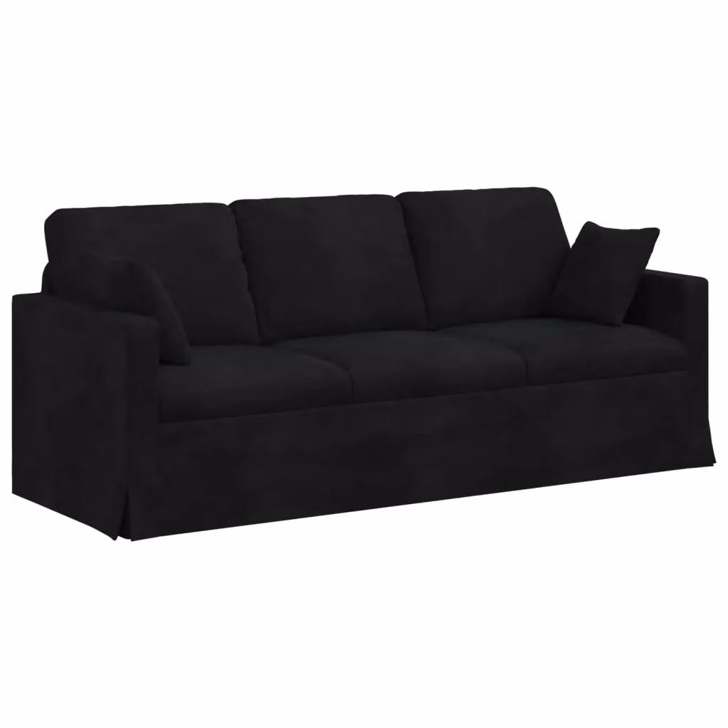 vidaXL Divano Moderno in Velluto Nero con Cuscini e Coperture Rimovibili L: 198 cm, P: 78 cm, H: 80 cm – 2