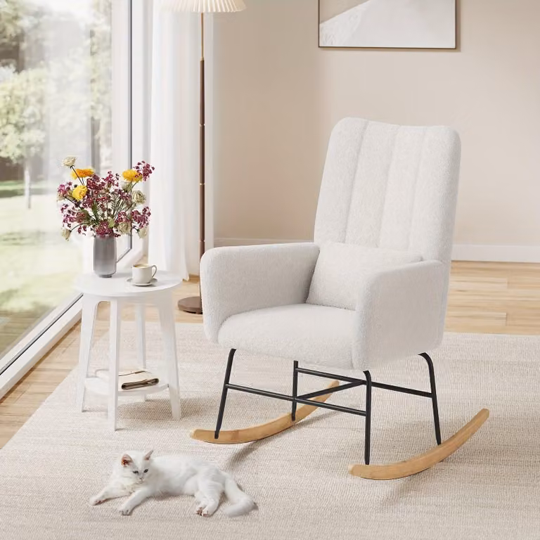 Sedia a dondolo – Poltrona relax – Poltrona con braccioli – Rivestimento in pile – Capacità di carico: 160 kg
