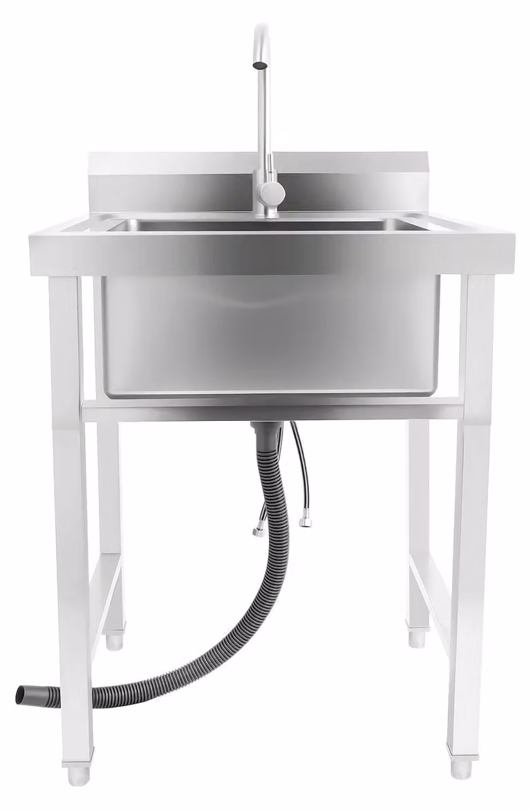 Lavello da incasso in acciaio inossidabile - Lavello per cucina - Monovasca - Con rubinetto - 60x60x93 cm - Capacità di carico: 150 kg - Colore: argento