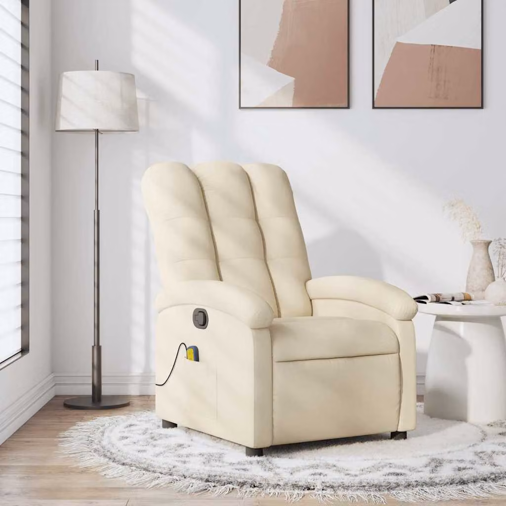 vidaXL Poltrona reclinabile relax moderna in tessuto e similpelle beige con braccioli
