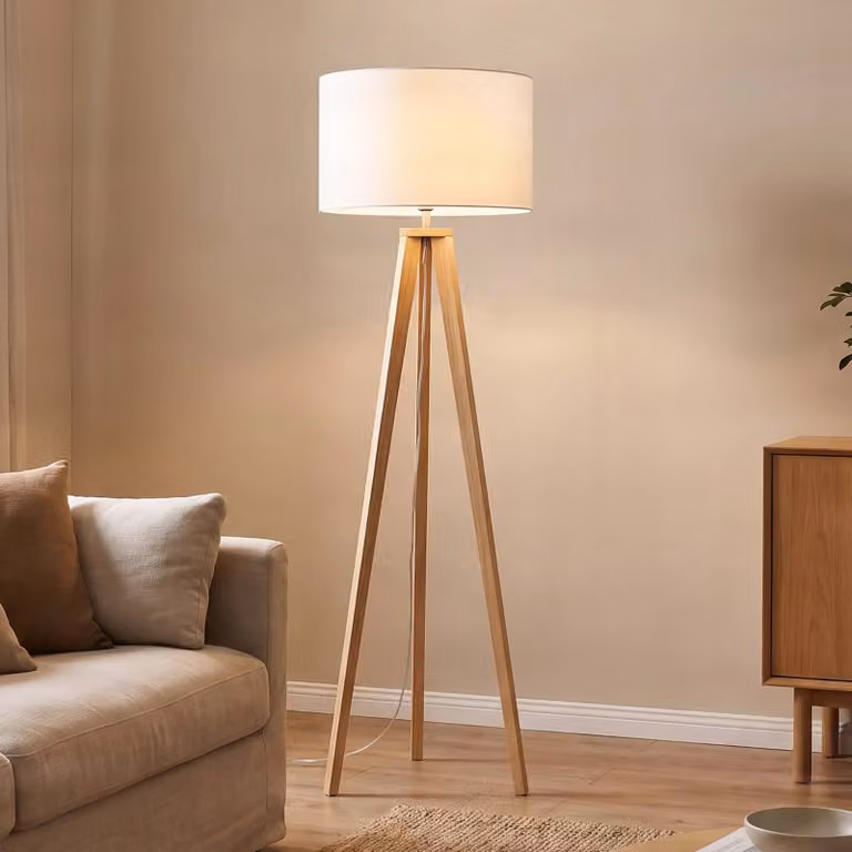 Lampada da terra Charlia Lindby, Bianco / Opale, Soggiorno / Sala da pranzo, Tessuto / Stoffa / Seta, Scandinavo, Lampada da terra