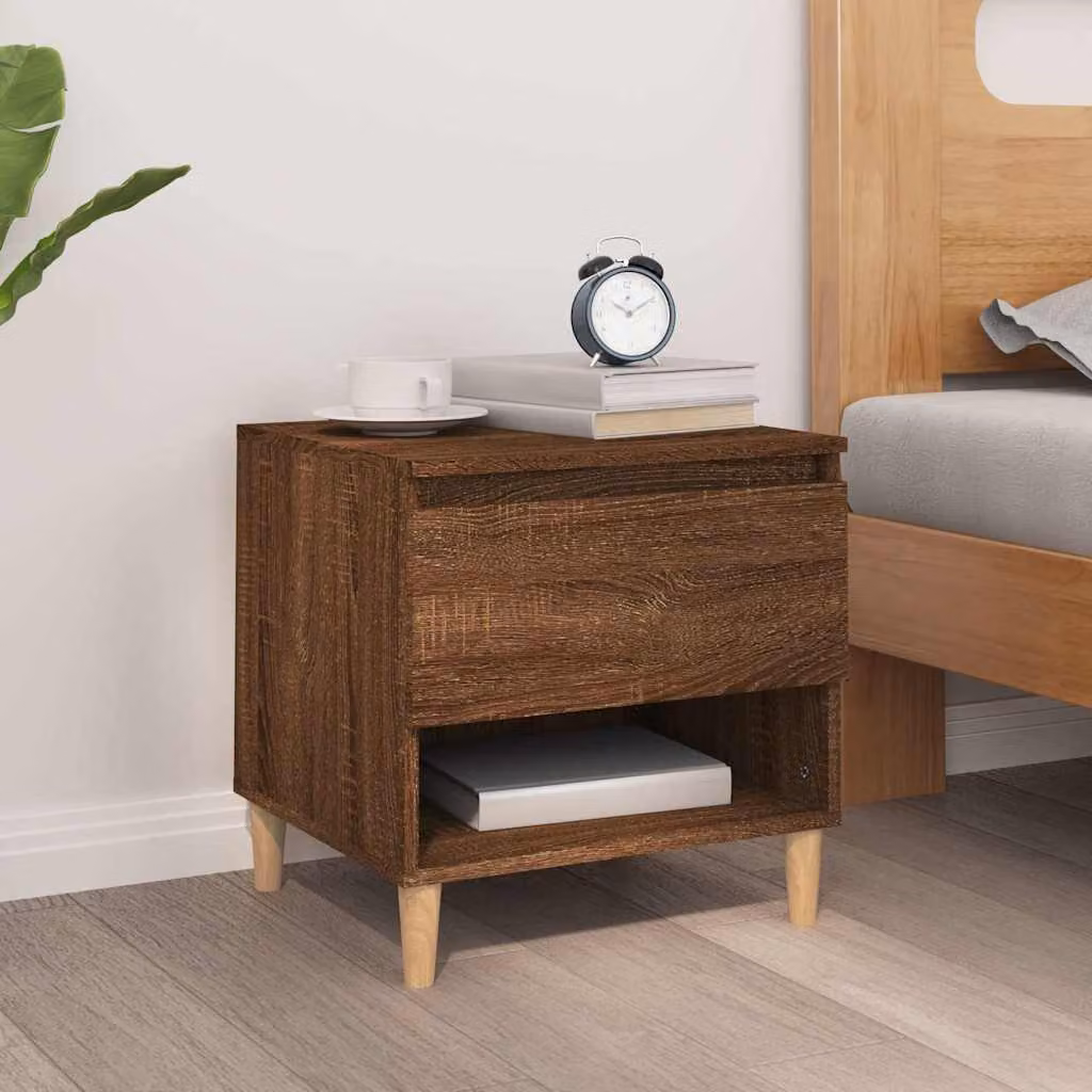 Comodino moderno vidaXL in legno di eucalipto marrone opaco, sospeso a parete, L: 46 cm, P: 50 cm, H: 50 cm