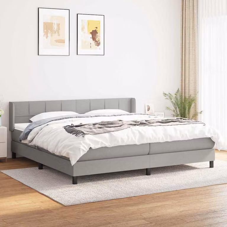 vidaXL Giroletto a Molle con Materasso Ibrido in Tessuto Grigio e Bianco L/P/H: 200 x 200 x 203 cm
