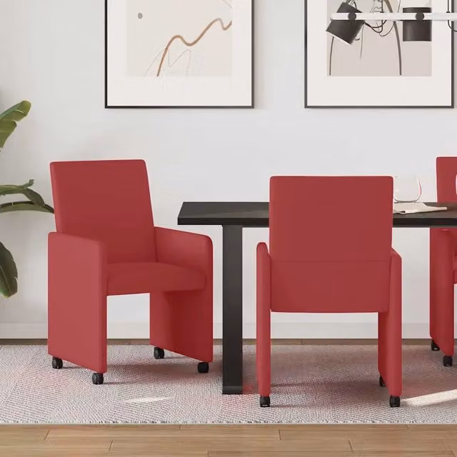 Set di 2 sedie da pranzo con ruote e braccioli vidaXL in pelle sintetica rossa