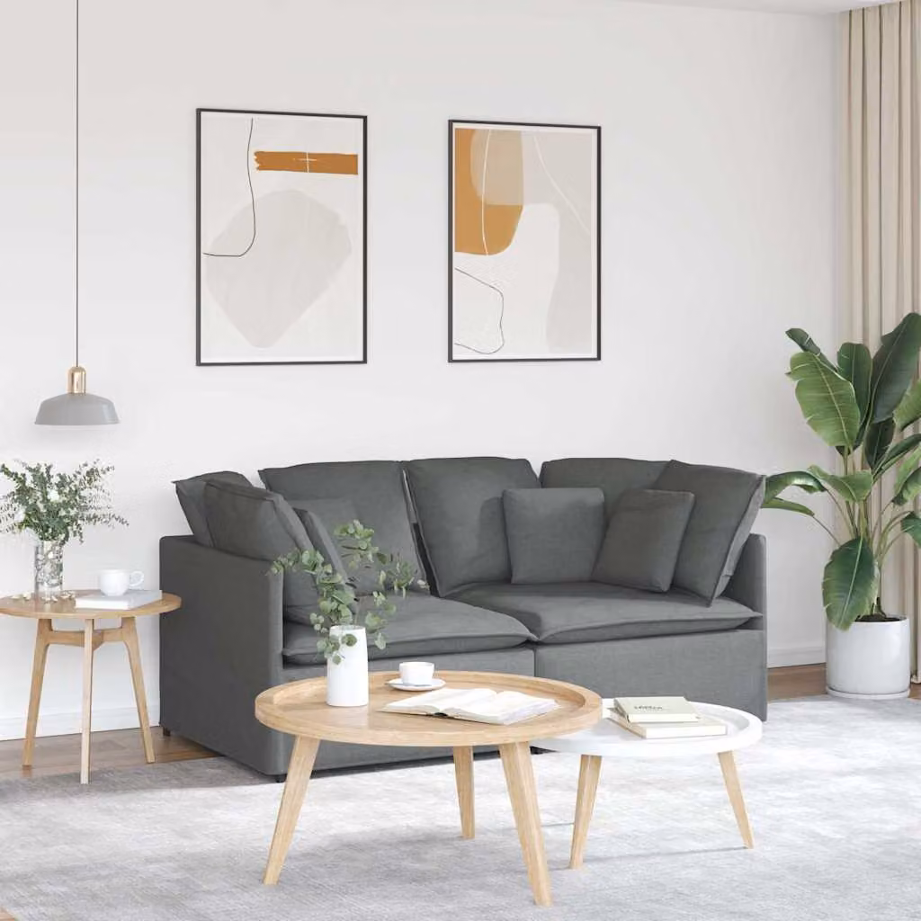 vidaXL Divano Modulare a L in Tessuto Grigio con Cuscini e Struttura in Metallo e Legno