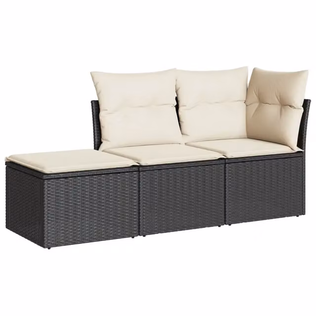 Set Divani da Giardino 3 pz | Set Salotto da Giardino con Cuscini in Polyrattan Nero