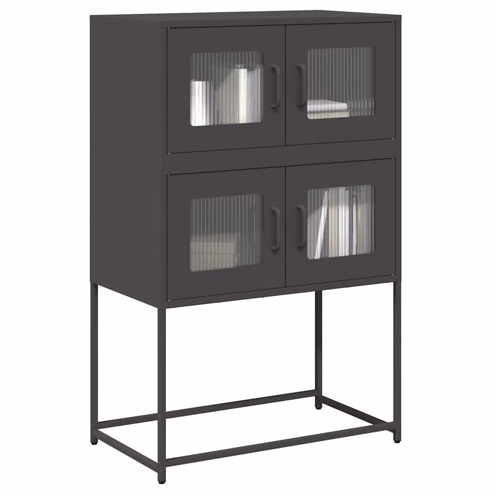 Credenza in stile industriale vidaXL in metallo nero opaco con ante in vetro, L/P/H: 68 x 39 x 107 cm