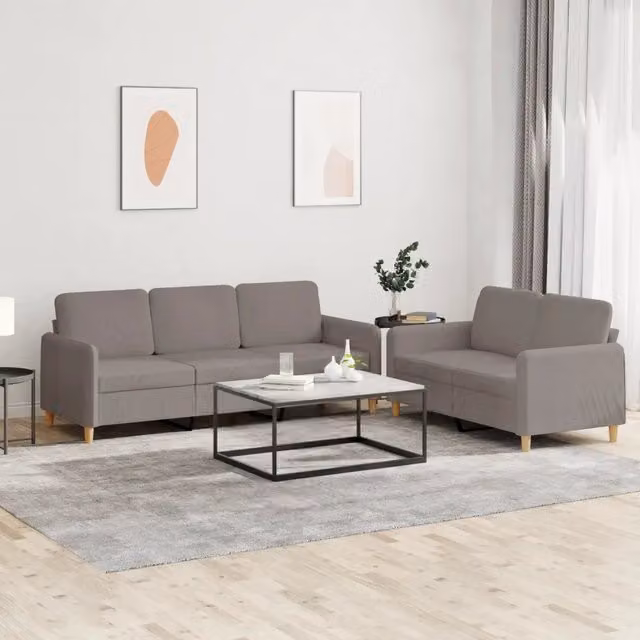 Set di Divani 2 pz con Cuscini Tortora in Tessuto 3202125